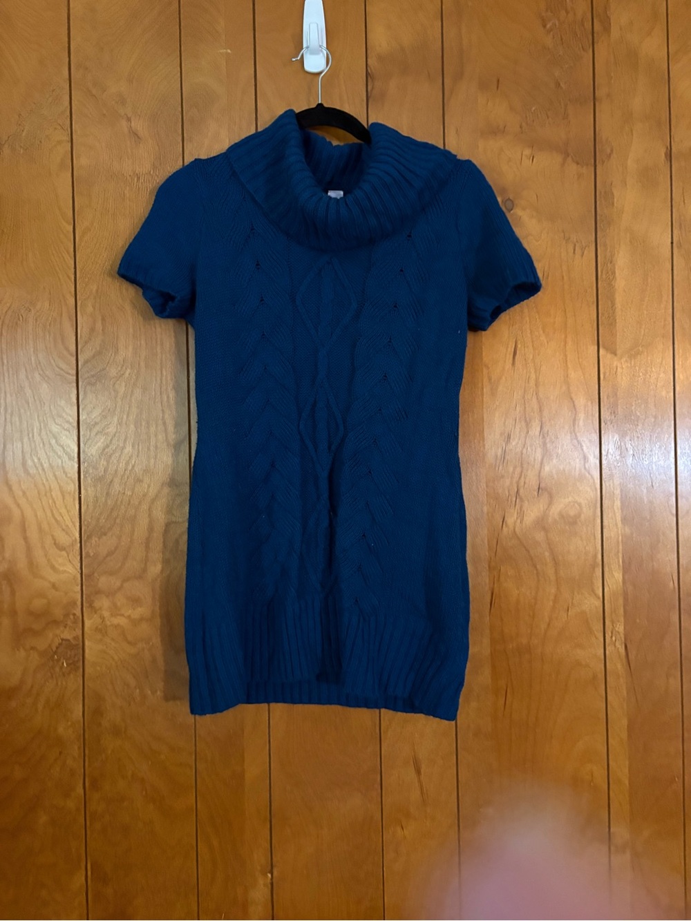 No Boundaries Short-Sleeve Cable Knit Turtleneck Sweater - Navy Blue